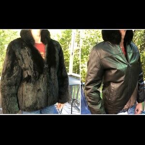 Vintage Reversible Fur and Leather Zip Up Coat Jacket Small